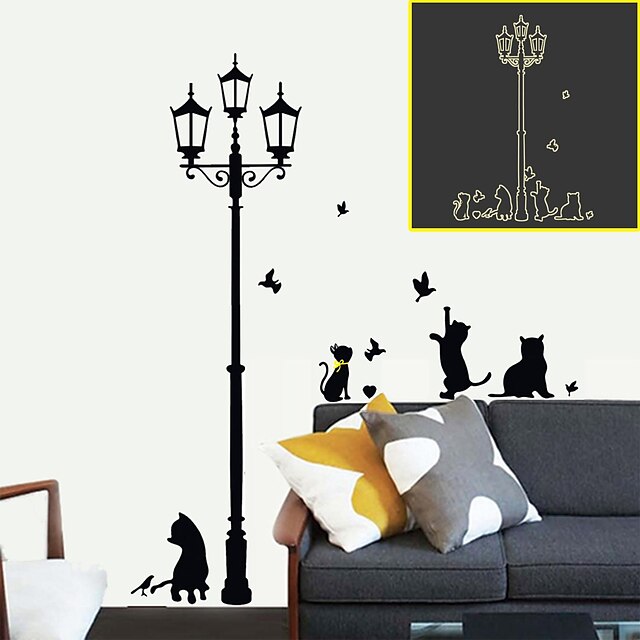  nástěnné nálepky na stěnu, karikatura populární svítící kontrolka kočky pvc samolepky na zeď
