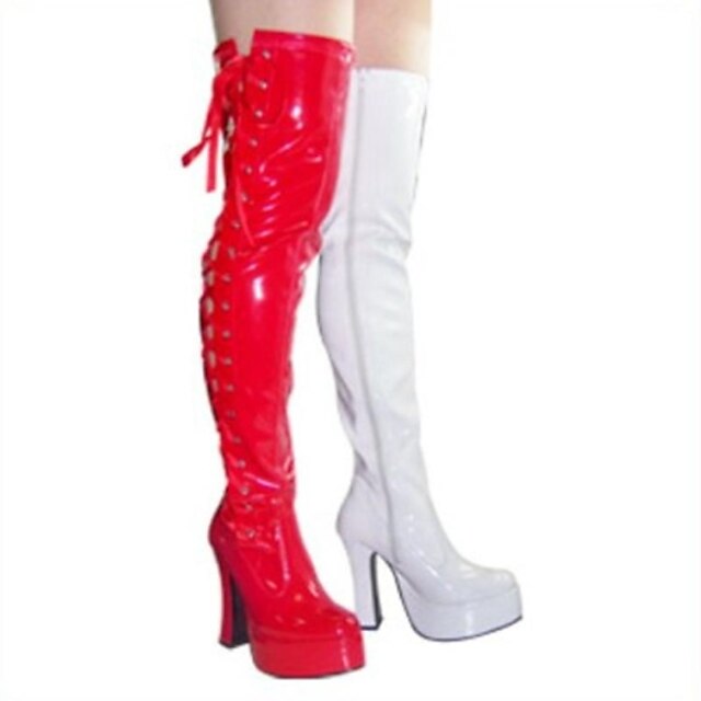  נעלי נשים - מגפיים - דמוי עור - עקבים / מעוגל / מגפי אופנה - שחור / אדום / לבן - מסיבה וערב - עקב עבה
