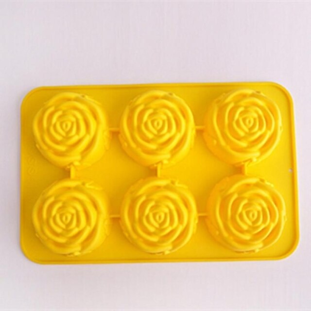  6 Hole Rose Shape Cake Ice Jelly Chocolate Molds,Silicone 27.5×18×3.6 CM(11.8×7.1×1.4 INCH)