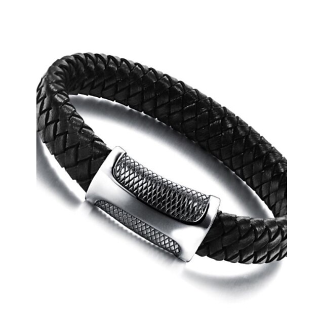  Men's Leather Bracelet woven Magnetic Punk Stainless Steel Bracelet Jewelry Black For Casual