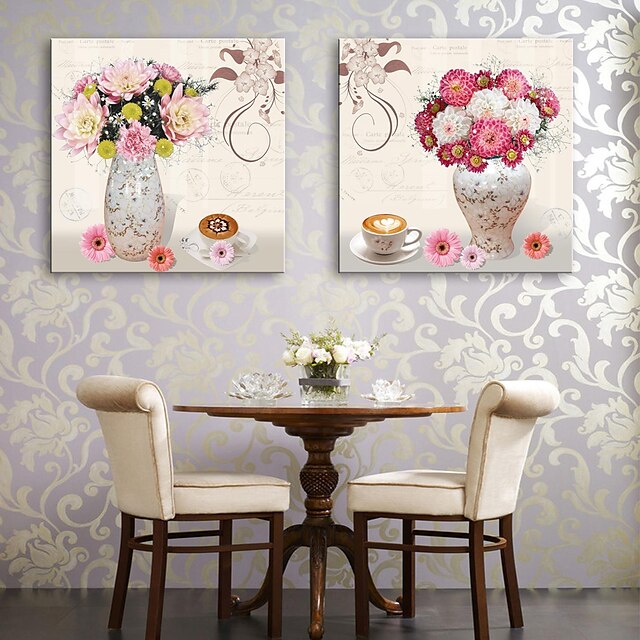  e-FOYER toile tendue art un vase et fleurs peinture décorative ensemble de deux