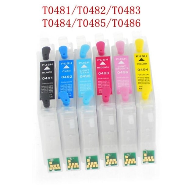  Bloom® T0481-T0486 cartucho de tinta recargable para Epson Photo R200 / R220 / R300 / R300M / R320 / R340 / RX500 (6 colores 1set)