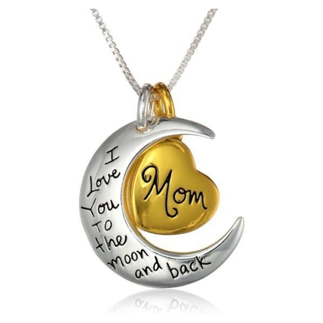  Mother Daughter Pendant Necklace Engraved Heart Crescent Moon i love you to the moon and back Magic Relationship Fashion Initial Alloy Gold / White Necklace Jewelry 1pc For Casual Daily