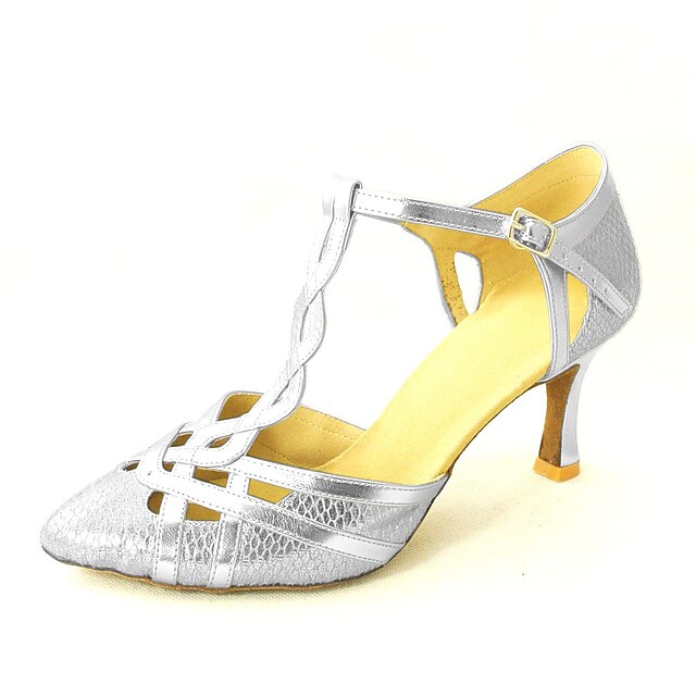  Women's Modern Shoes / Ballroom Shoes / Standard Shoes Sparkling Glitter / Paillette / Satin High Heel Bowknot / Buckle Customized Heel Customizable Dance Shoes Silver / Blue / Gold