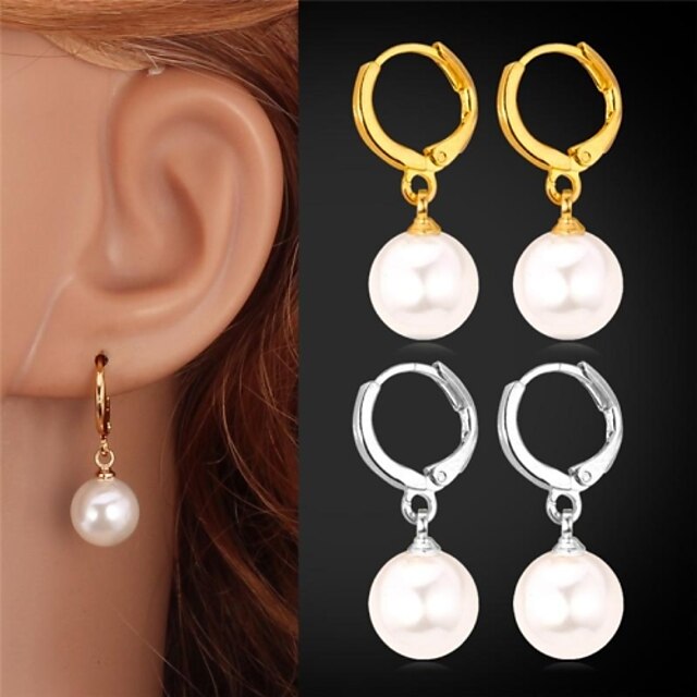  Women's Pearl Drop Earrings Ladies Birthstones Pearl Imitation Pearl Platinum Plated Earrings Jewelry Golden / Silver For Wedding Party Daily Casual Sports Masquerade / Gold Plated