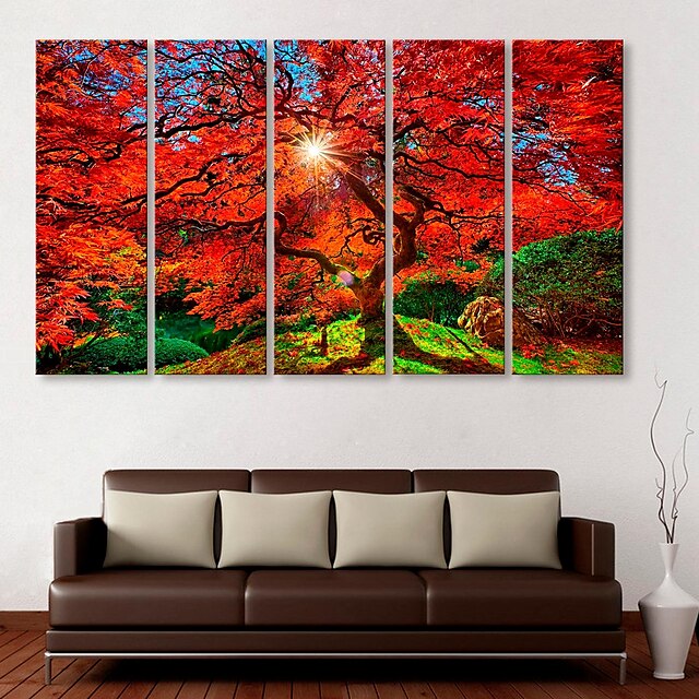  E-HOME® Stretched Canvas Art Maple Decoration Painting  Set of  5