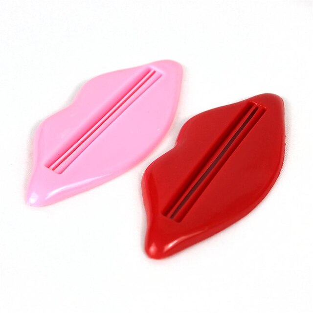  buze stil dispozitiv de pasta de dinti tub storcator de extrudare - rosu + roz (2 piese pachet)