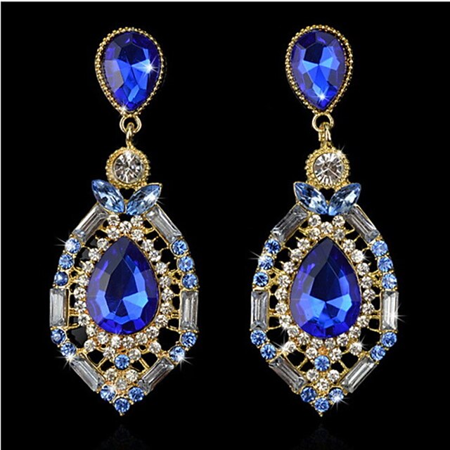  Femme Zircon Boucle d'Oreille Pendantes Dangling Dangle Goutte Mode Gemme Zirconium Strass Des boucles d'oreilles Bijoux Rose / Émeraude / Bleu Roi Pour