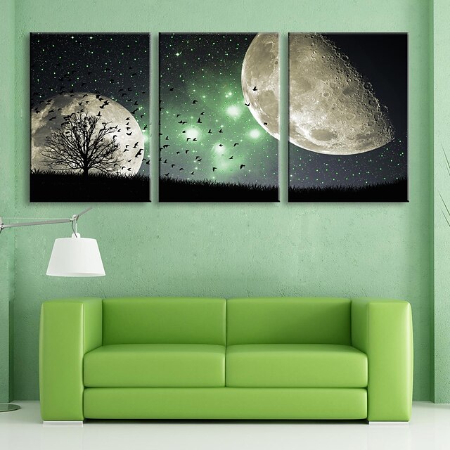  E-HOME® Stretched LED Canvas Print Art The Night Scene Flash Effect LED Flashing Optical Fiber Print Set of 3