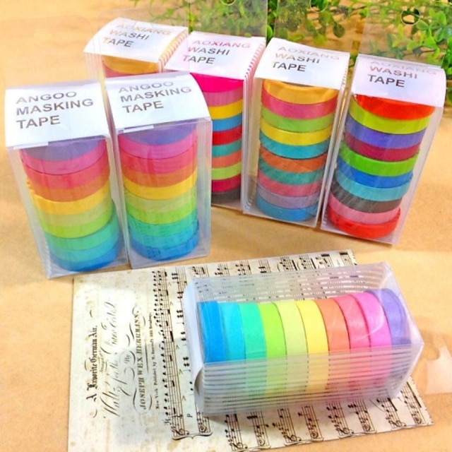  30st populär regnbåge washi klibbigt papper maskering lim dekorativa band scrapbooking DIY för dekorativa 10 färger
