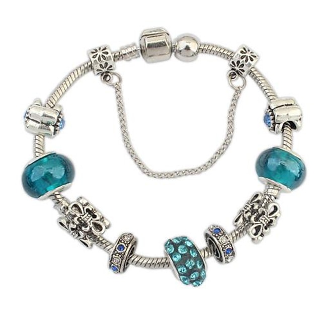  Women's Charm Bracelet Ladies Unique Design Fashion European Rhinestone Bracelet Jewelry Silver-Blue For Christmas Gifts