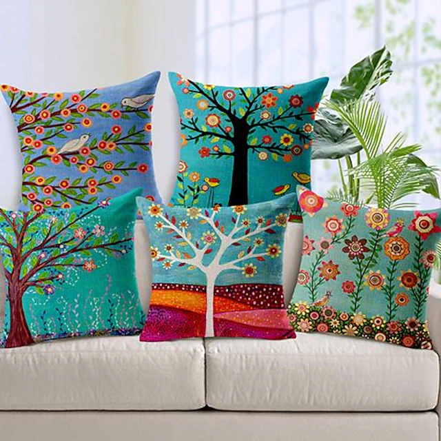 Set of 5 Throw Pillow Case Pastrol Oil Painting Style Cushion Cover Home Sofa Faux Linen Cushion for Sofa Couch Bed Chair 20