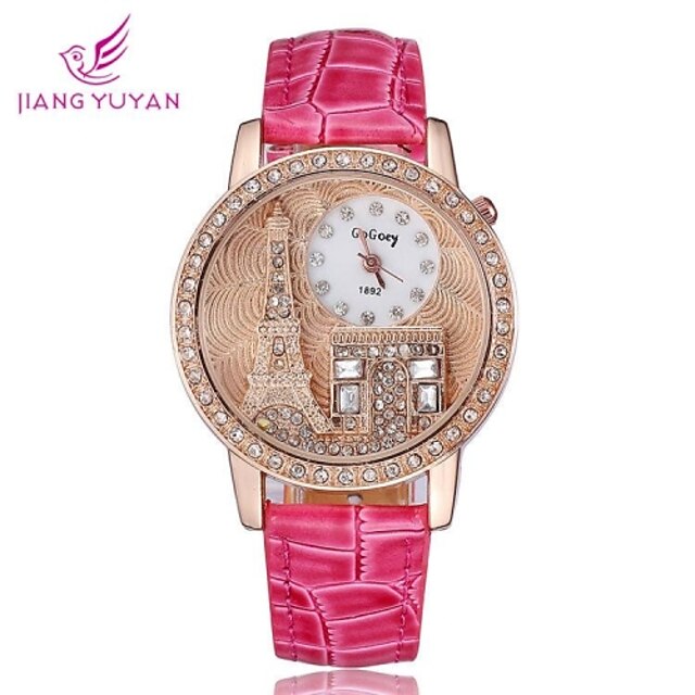  Женские Модные часы Наручные часы Кварцевый Имитация Алмазный Позолоченное розовым золотом PU Группа Эйфелева башняЧерный Белый Красный