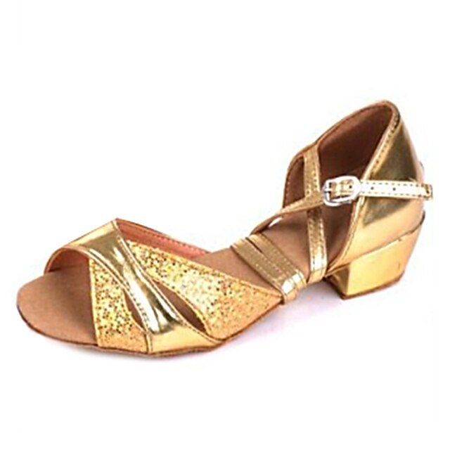  Women's Latin Shoes Sandal Cuban Heel Leatherette Buckle Pink / Silver / Gold