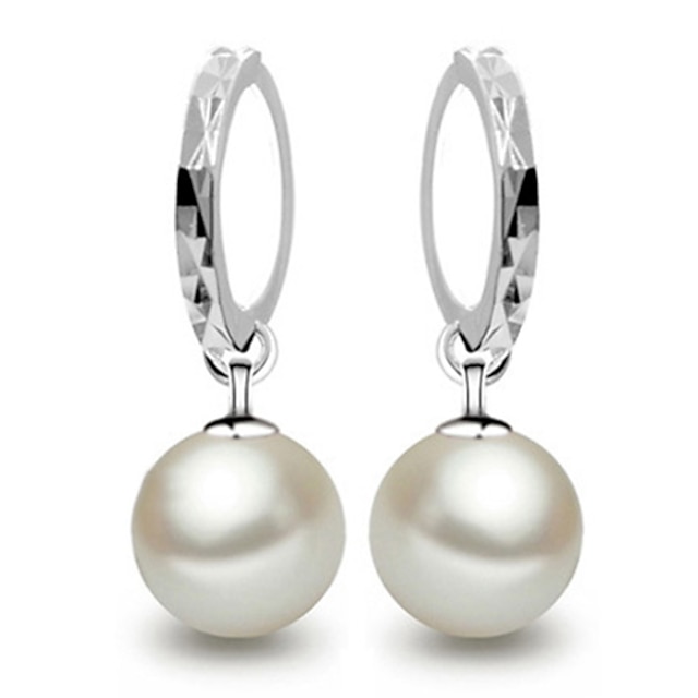  Drop Earrings Hoop Earrings For Women's Pearl Party Wedding Gift Pearl Sterling Silver Ball Silver / Dangle Earrings