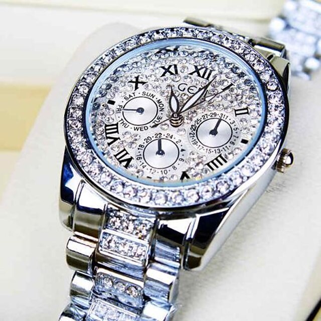  vrouwen ronde diamant wijzerplaat stalen band quartz mode horloge