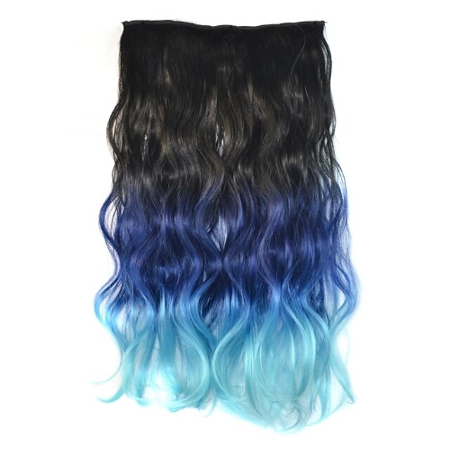  18 inch women clip body wavy black blue gradient hairpieces synthetic extensions