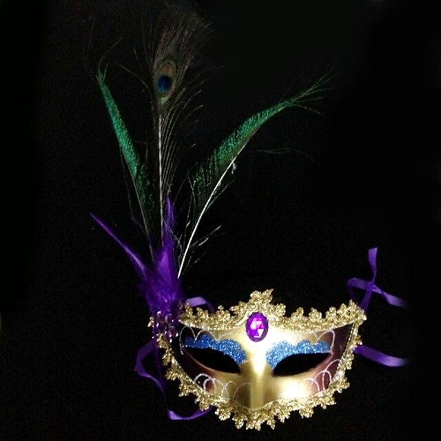  Peacock Feather and Eye Shadow Purple PVC Holiday Half-face Mask Halloween Props Cosplay Accessories
