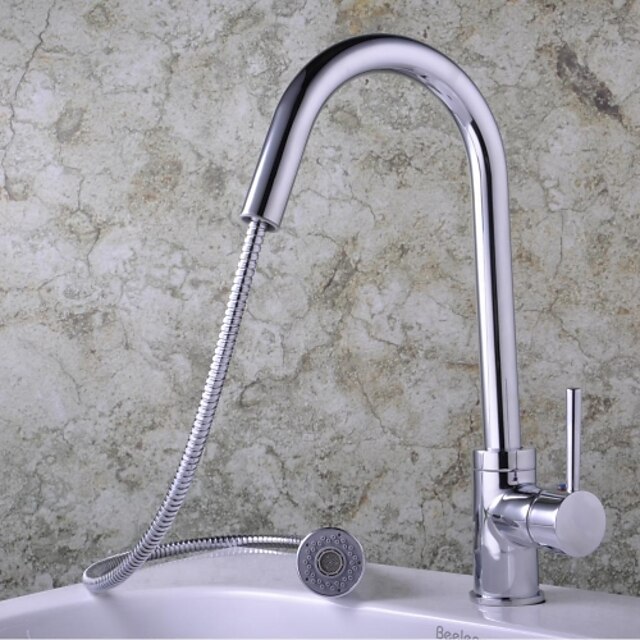  Kitchen faucet - Single Handle One Hole Chrome Pull-out / ­Pull-down / Tall / ­High Arc Deck Mounted Contemporary Kitchen Taps