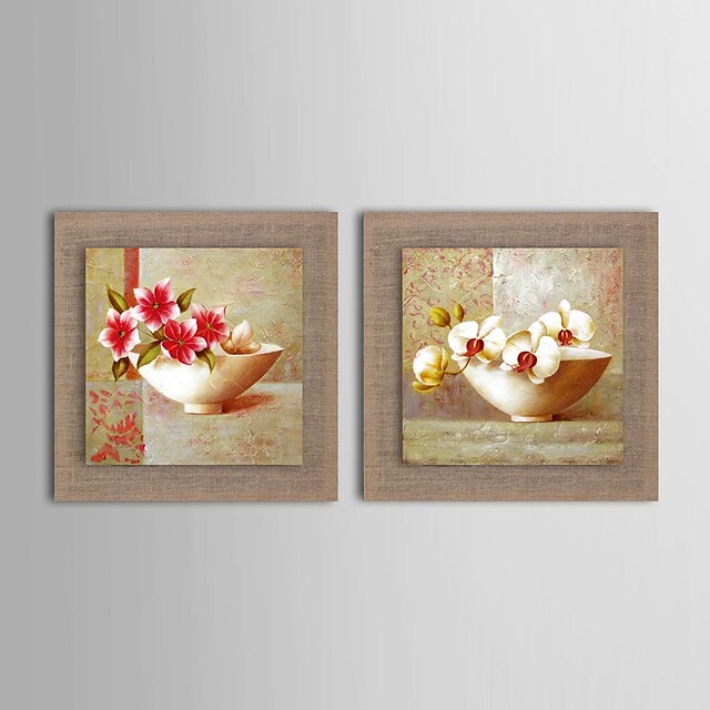  Hand-Painted Floral/Botanical Horizontal Oil Painting Home Decoration Two Panels