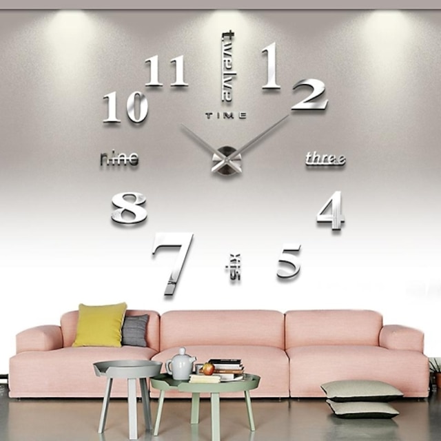  Frameless Large DIY Wall Clock, Modern 3D Wall Clock with Mirror Numbers Stickers for Home Office Decorations Gift 120X120cm