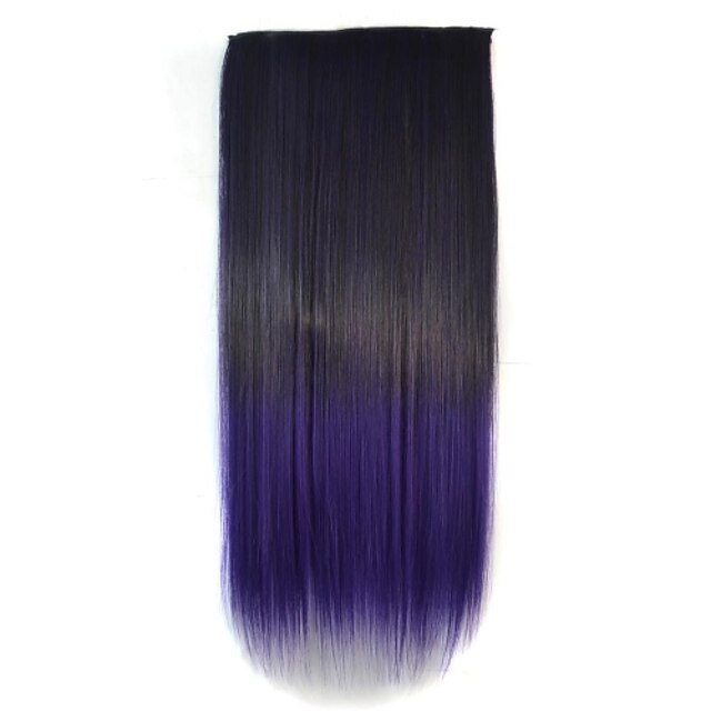  22 Inch Women Clip Straight Black Purple Gradient Hairpieces Synthetic Extensions