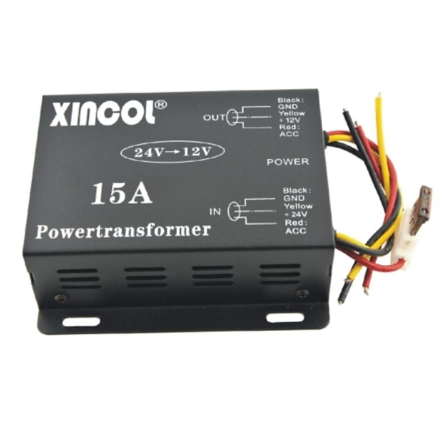  xincol® voertuig auto dc 24v naar 12v 15a voeding transformator converter-zwart