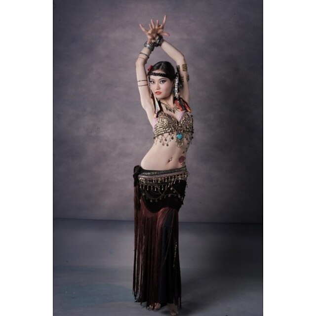  Belly Dance Outfits Women's Performance Velvet / Cotton / Polyester Leopard / Copper Coin / Buttons Dropped