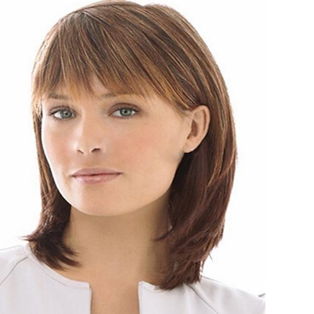 Brown Wigs for Women Synthetic Wig Straight Wig with Bangs Medium