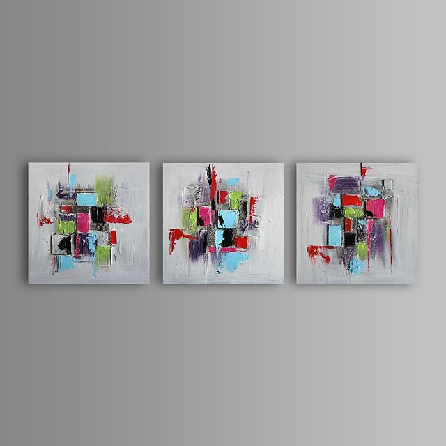  Oil Painting Modern Abstract Hand Painted Canvas with Stretched Frame Set of 3