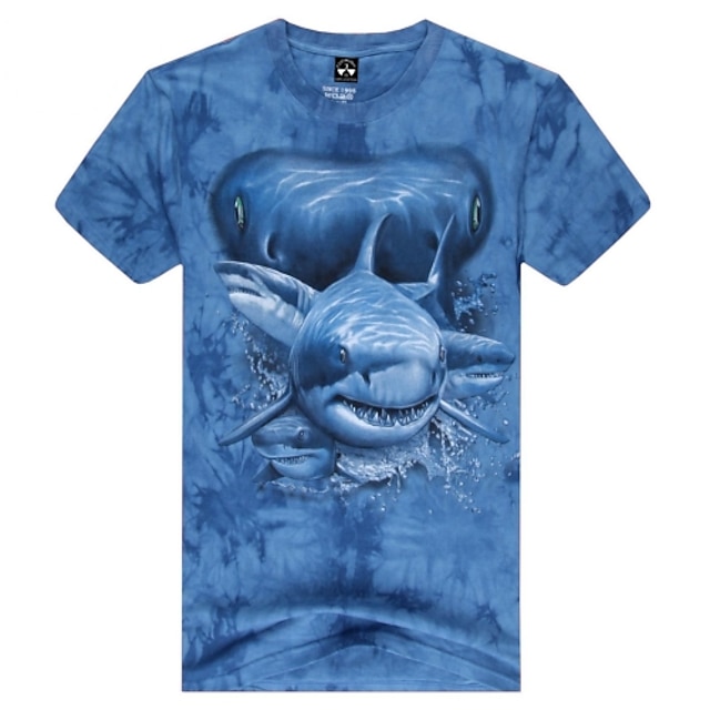  男性のラウンドネックファッションサメ動物3D印刷された半袖Tシャツ