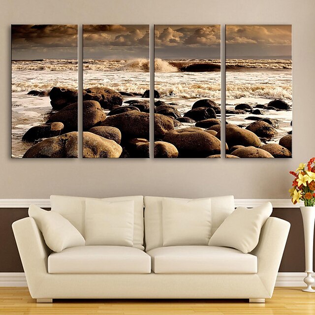  E-HOME® Stretched Canvas Art The Sea Beach Decorative Painting Set of 4