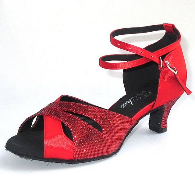  Women's Dance Shoes Latin Shoes Ballroom Shoes Heel Customized Heel Customizable Red / Blue / Orange / Sparkling Glitter / Satin