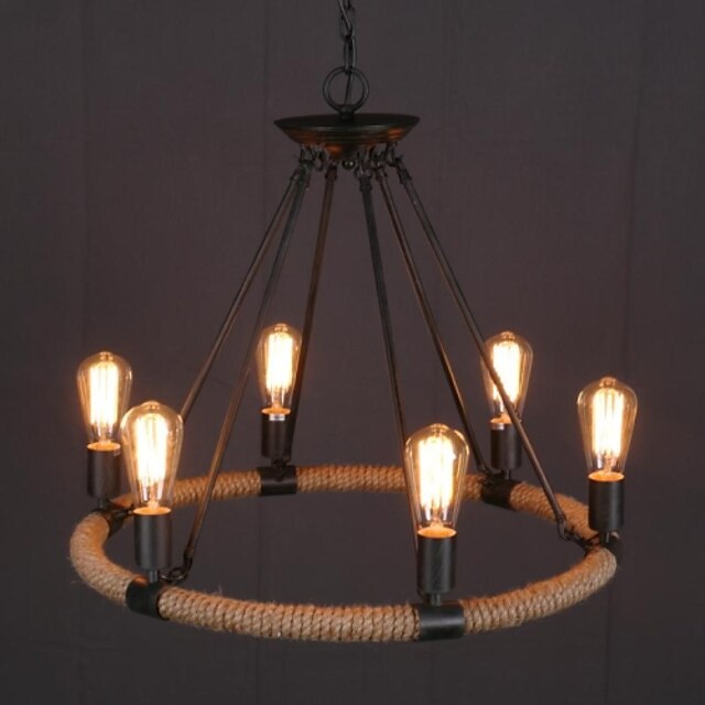  6-licht henneptouw hanglamp uplight geverfde afwerkingen metalen mini stijl 110-120v / 220-240v / e26 / e27