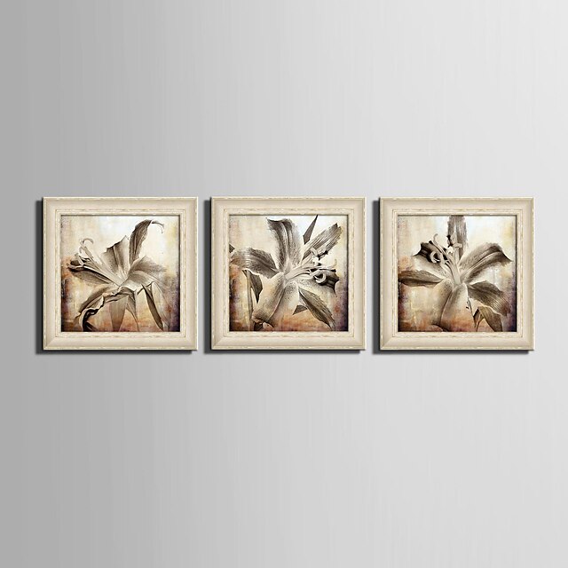 Floral/Botanical Framed Canvas / Framed Set Wall Art,PVC Beige No Mat With Frame Wall Art