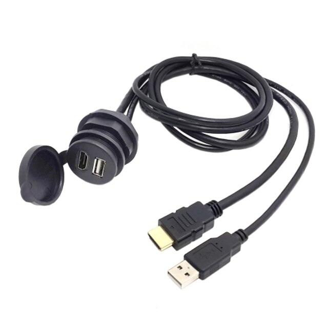  combo USB 2.0& hdmi hdtv 1.4 macho a cable de extensión femenino waterproofable montaje 100cm shell