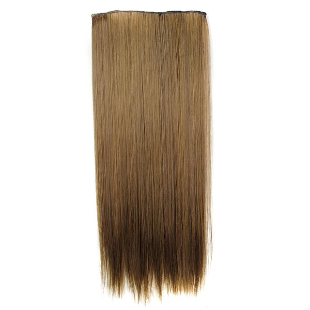  Human Hair Extensions Straight Classic Synthetic Hair 24 inch Hair Extension Clip In / On Brown Women's Daily