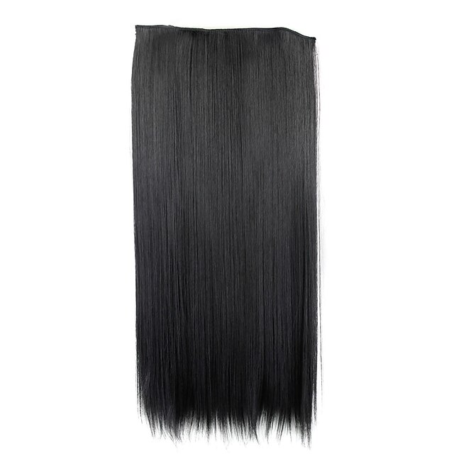 24 inch 120g long black synthetic straight clip in hair extensions with 5 clips