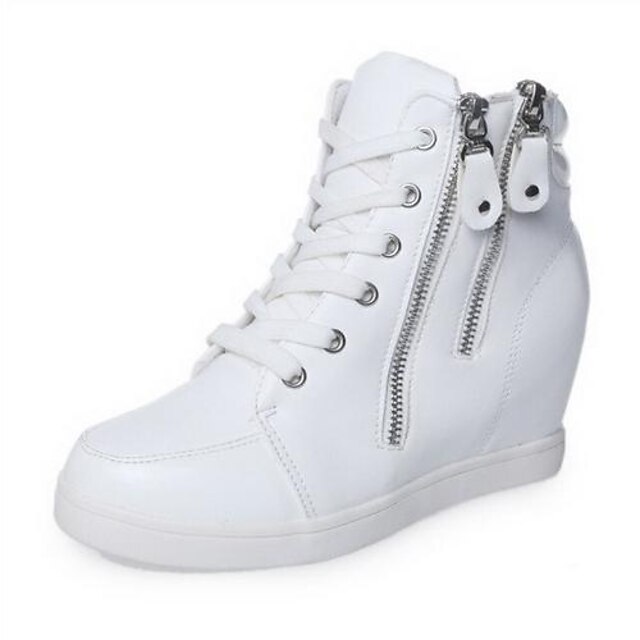  Women's Wedge Heel Comfort Casual Zipper Lace-up Leatherette Summer Winter Black / White