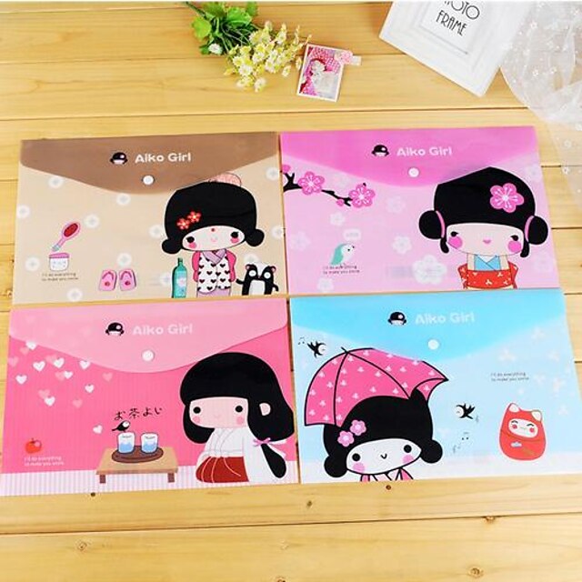  Japanese Girl Pattern Plastic A4 File Bag(1 PCS)