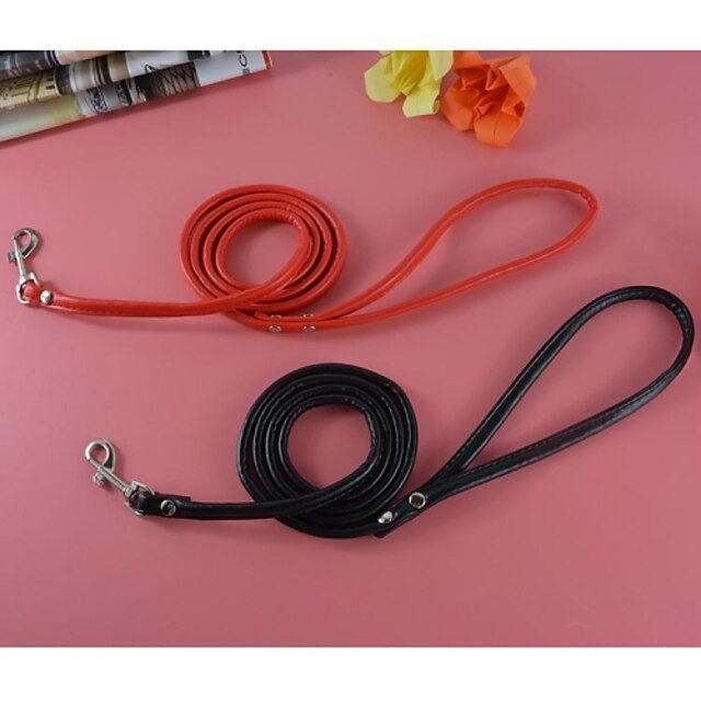  Cat Dog Pet Anti Lost Leash Soft Solid Colored PU Leather Black Red