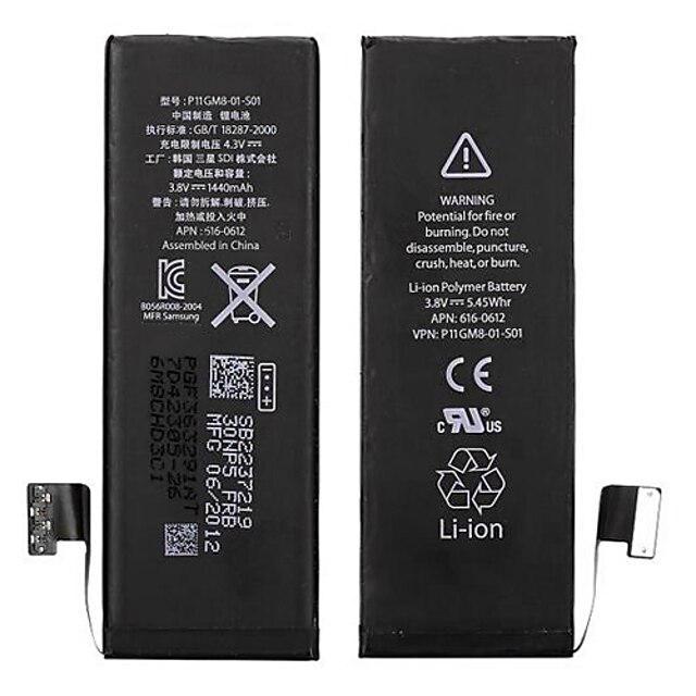  batteria di ricambio 1440mA - Apple - iPhone 5 - con caricabatterie
