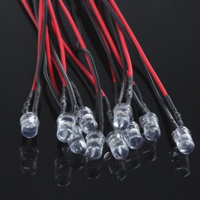  5mm LED-valoa lähettävä diodi valojuova DC12V hiukset punainen / valkoinen / sininen / keltainen / vihreä (10kpl)