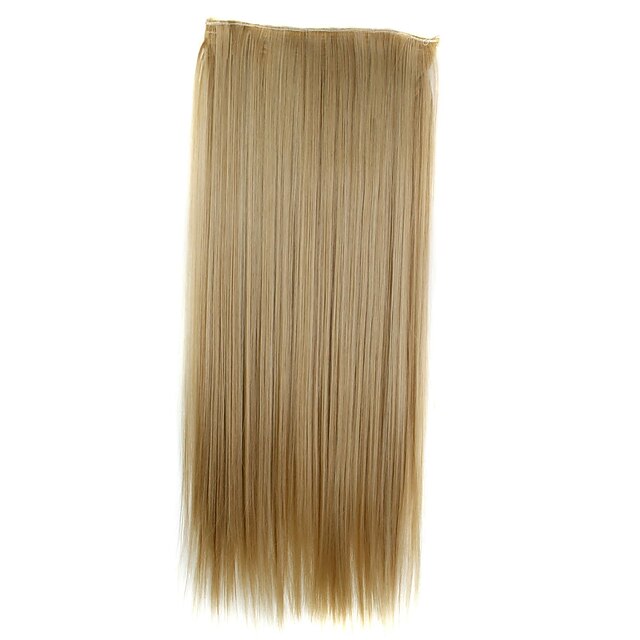  24 inch 120g long synthetic straight clip in hair extensions with 5 clips hair piece