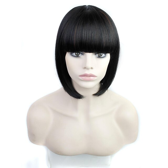  Short Straight Fashion Heat Resistant Fiber Synthetic BOB Wig with Full Bang