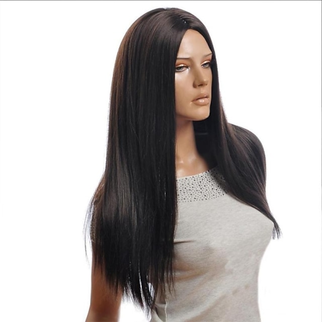  Synthetic Wig Straight Straight Asymmetrical Wig Long Black Synthetic Hair 25 inch Women's Natural Hairline Black