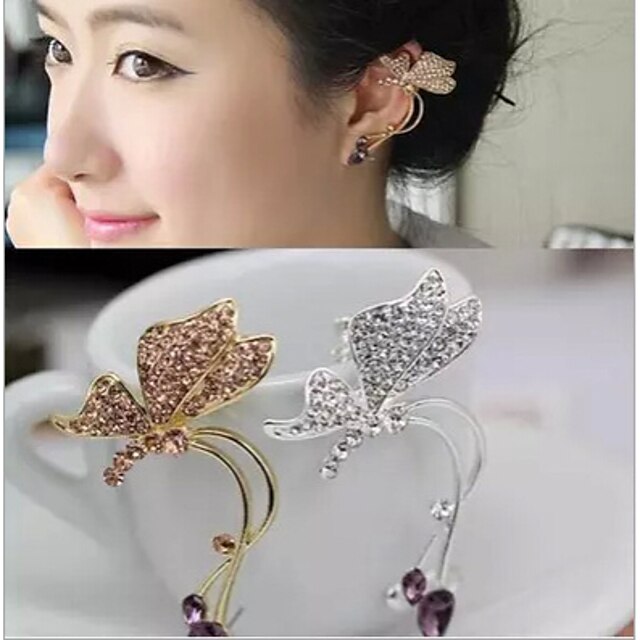  Women's Synthetic Diamond Ear Cuff Butterfly Animal Ladies Rhinestone Earrings Jewelry Silver / Golden For Wedding Party Daily Casual
