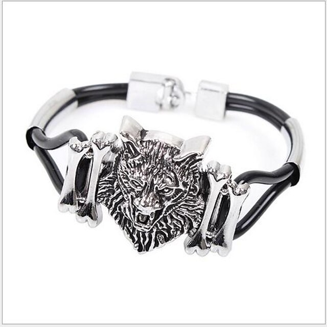  Lion Animal Vintage Party Work Casual Leather Leather Bracelet Jewelry Black For Party