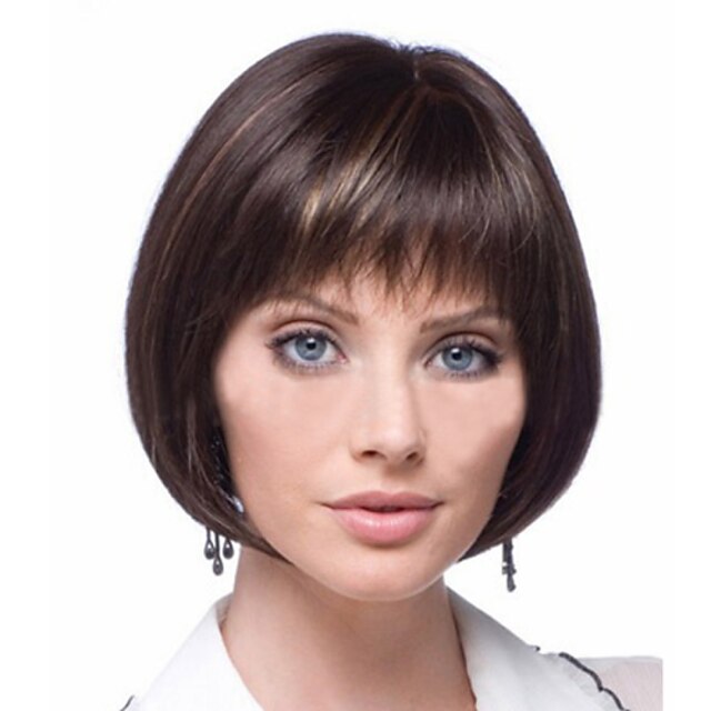  Synthetic Wig Straight Straight Bob Wig Short Golden Brown With Blonde Synthetic Hair 6 inch Women's Brown StrongBeauty