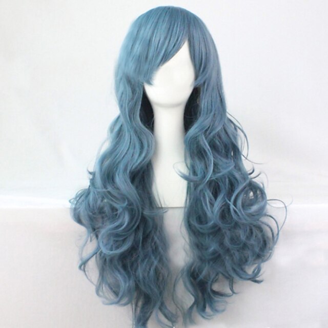  Συνθετικές Περούκες Σγουρά Χαλαρό Κυματιστό Φυσικό Κυματιστό Φυσικό Κυματιστό Σγουρά Ασύμμετρο κούρεμα Περούκα Μακρύ Μπλε Συνθετικά μαλλιά 25 inch Γυναικεία Φυσική γραμμή των μαλλιών Μπλε